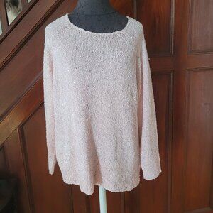 Chicos Pink Sequin Knit Long Sleeve Sweater Size 2 Large